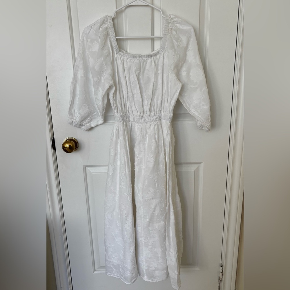 100% Cotton Dress Midi White Appliqué Nordstrom Size XS
